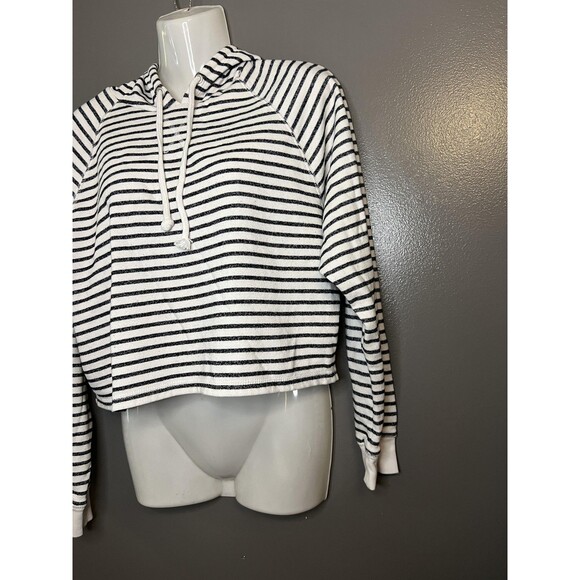 H&M Divided Hoodie Womens Medium Black White Striped Cropped Pullover Raglan - Picture 3 of 7